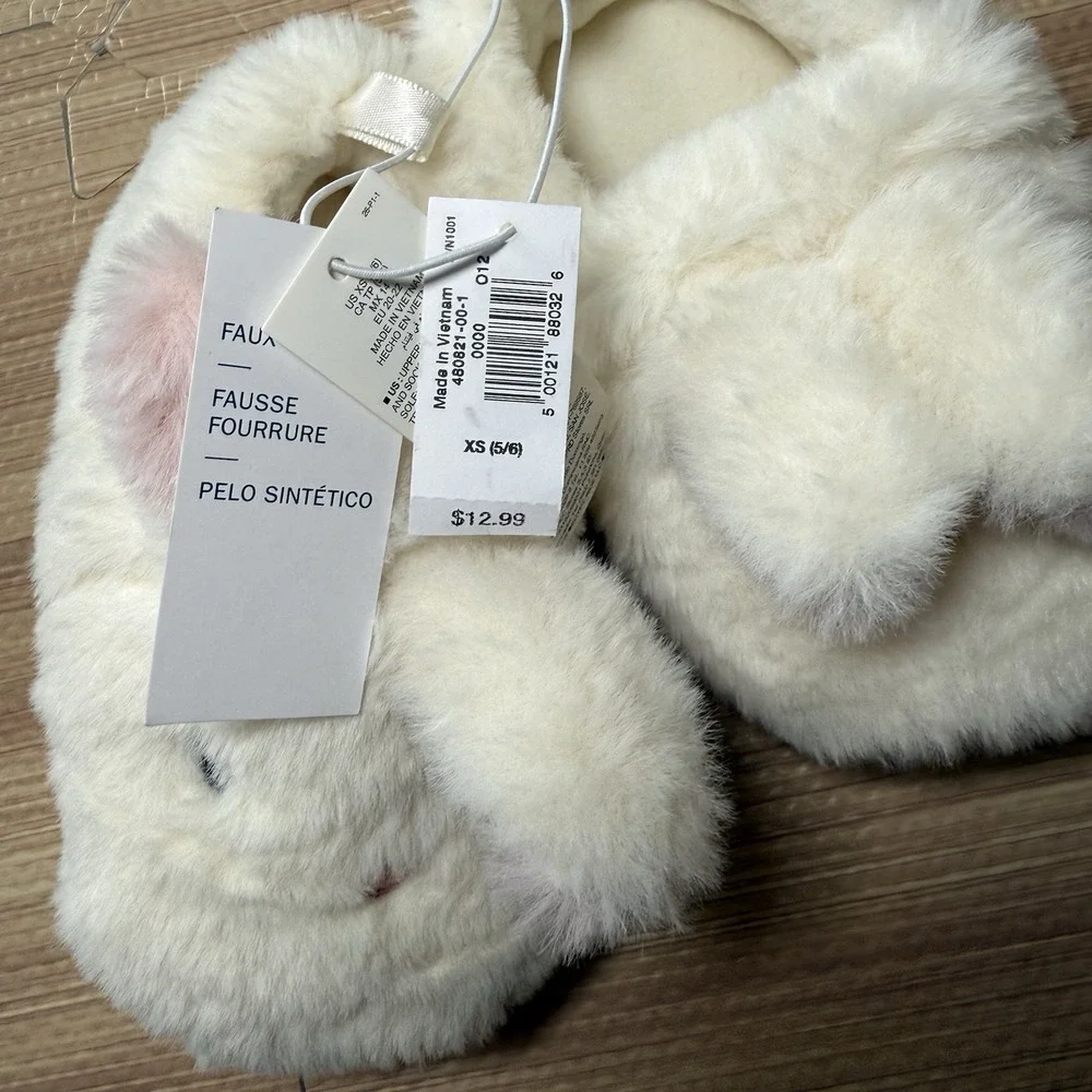 Girl Faux-Fur Critter Slippers for Toddler-Bunny Size XS(5/6)